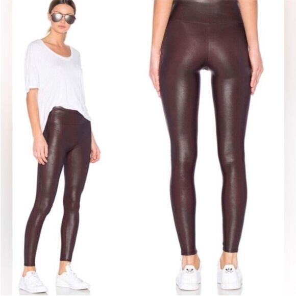 SPANX Faux Leather Leggings Burgundy Medium - Picture 1 of 11